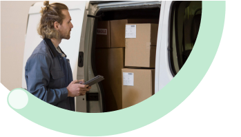 Increase Sales Efficiency: Female van sales representative loading delivery van with packages for efficient route optimization and sales automation